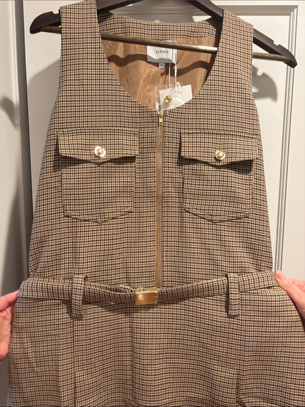 Elodie Brown Houndstooth Zip-Front Tailored Dress NWT Size Medium - Picture 5 of 10